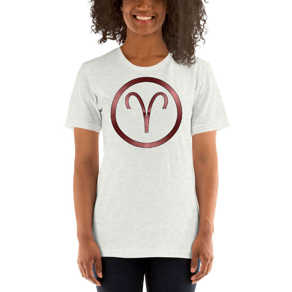 Metallic Zodiac Circle - Crimson Aries - Short-Sleeve Unisex T-Shirt