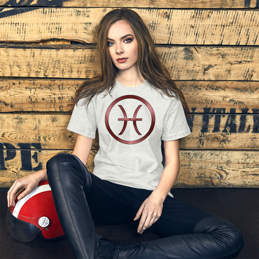 Metallic Zodiac Circle - Crimson Pisces - Short-sleeve unisex t-shirt