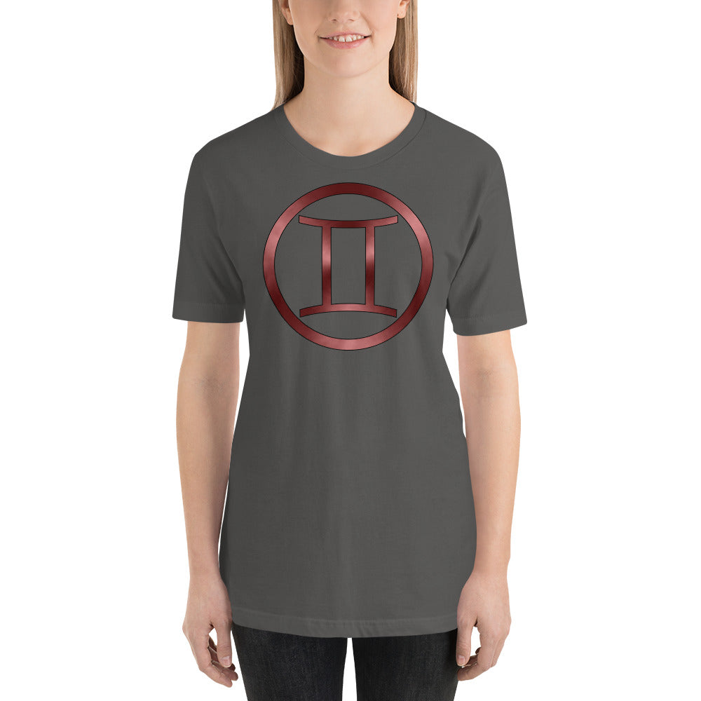 Metallic Zodiac Circle - Crimson Gemini - Short-Sleeve Unisex T-Shirt