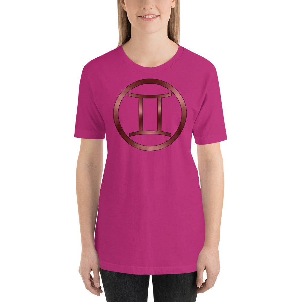 Metallic Zodiac Circle - Crimson Gemini - Short-Sleeve Unisex T-Shirt