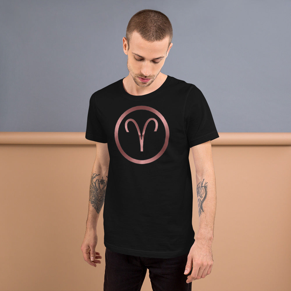 Metallic Zodiac Circle - Crimson Aries - Short-Sleeve Unisex T-Shirt