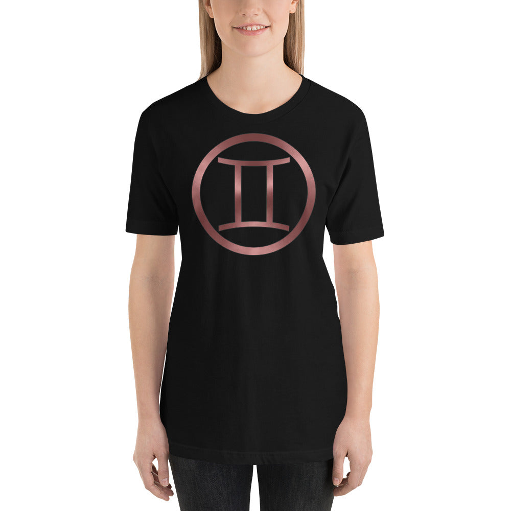 Metallic Zodiac Circle - Crimson Gemini - Short-Sleeve Unisex T-Shirt