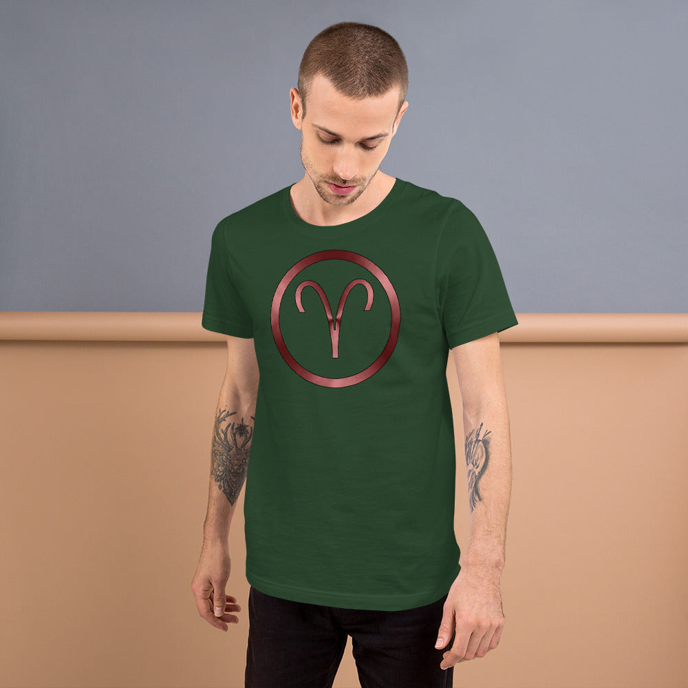 Metallic Zodiac Circle - Crimson Aries - Short-Sleeve Unisex T-Shirt