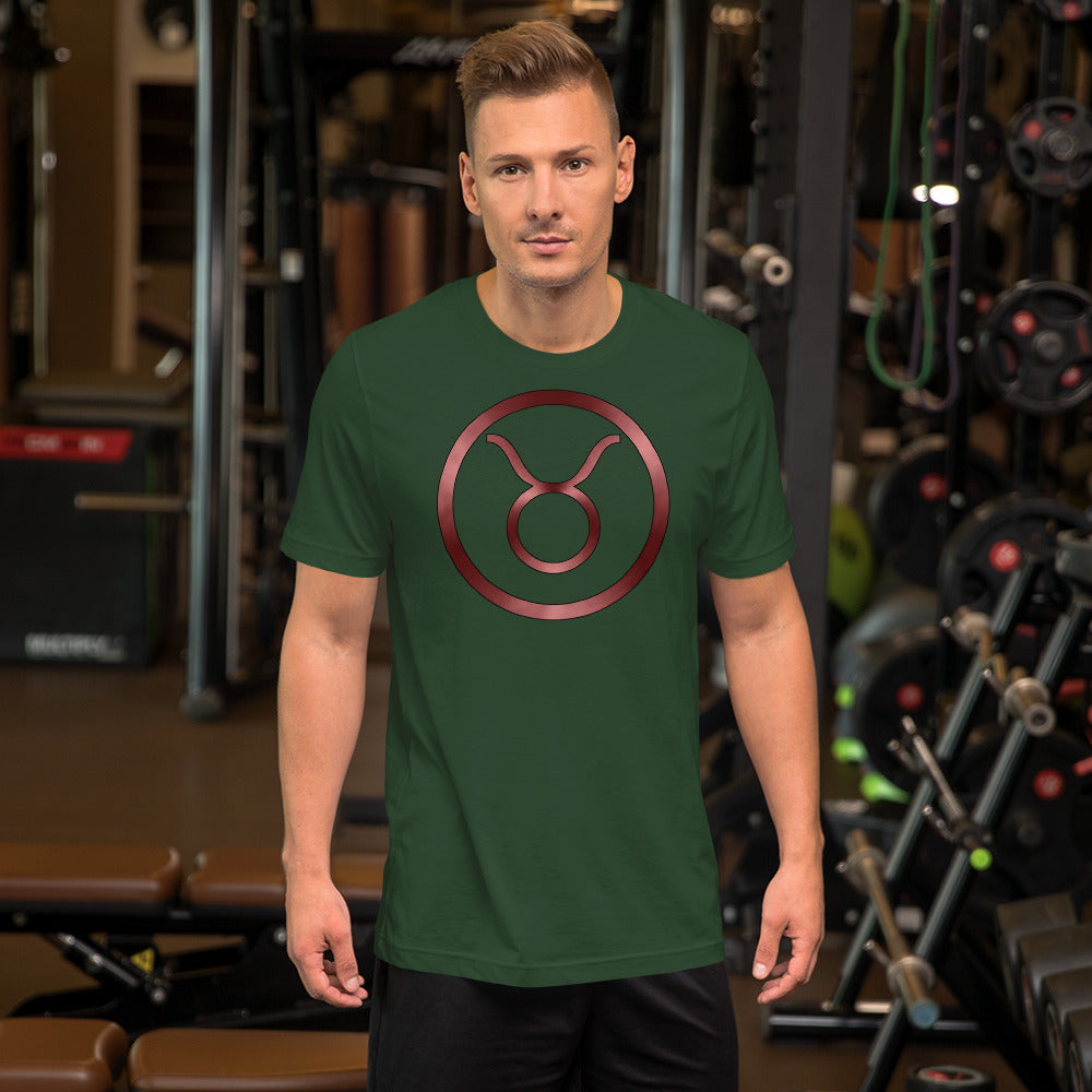 Metallic Zodiac Circle - Crimson Taurus - Short-Sleeve Unisex T-Shirt