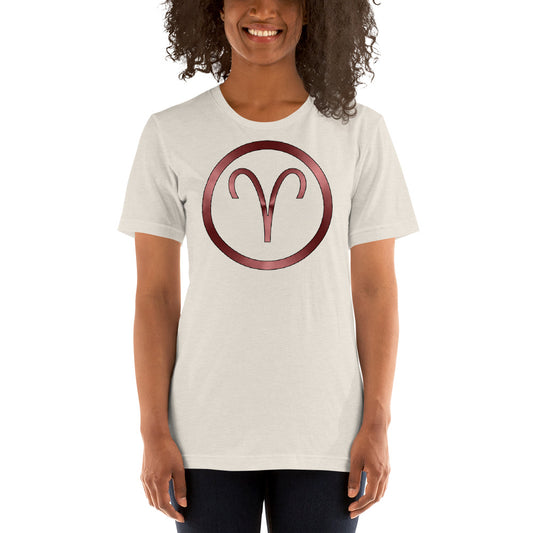 Metallic Zodiac Circle - Crimson Aries - Short-Sleeve Unisex T-Shirt