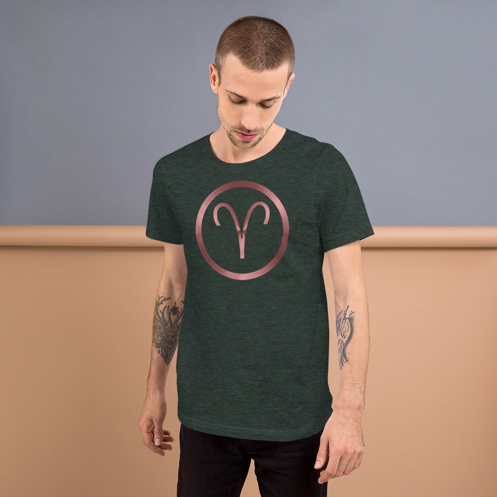 Metallic Zodiac Circle - Crimson Aries - Short-Sleeve Unisex T-Shirt