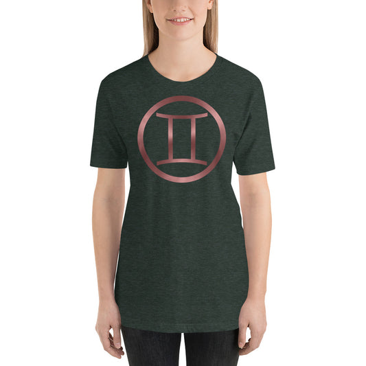 Metallic Zodiac Circle - Crimson Gemini - Short-Sleeve Unisex T-Shirt