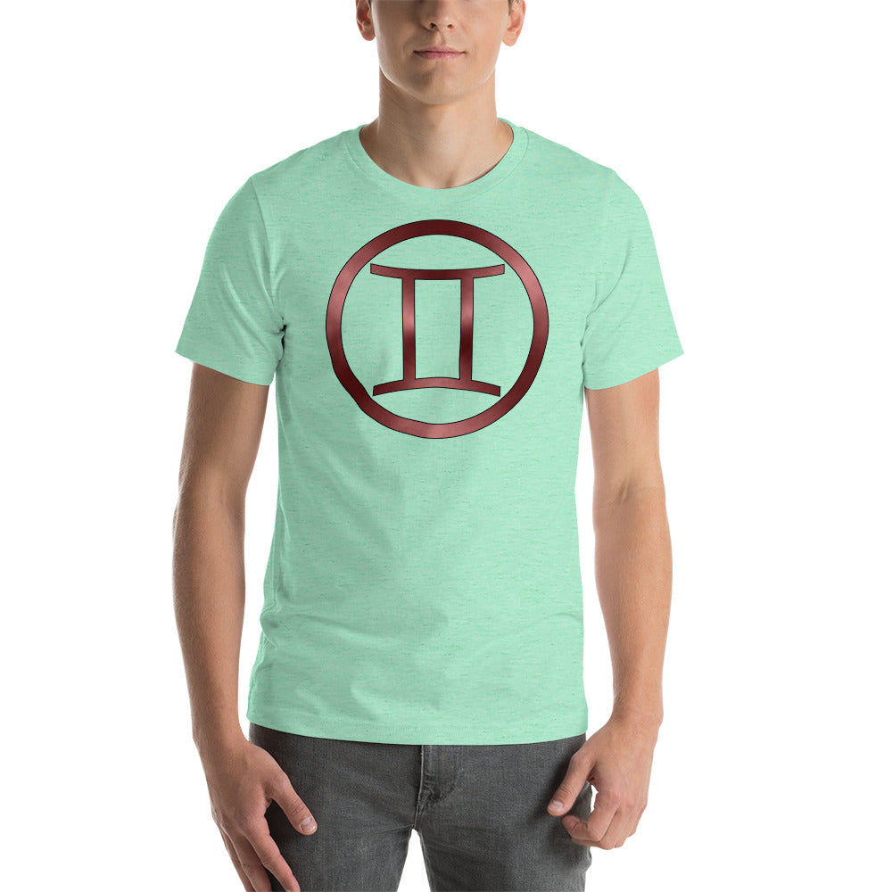 Metallic Zodiac Circle - Crimson Gemini - Short-Sleeve Unisex T-Shirt
