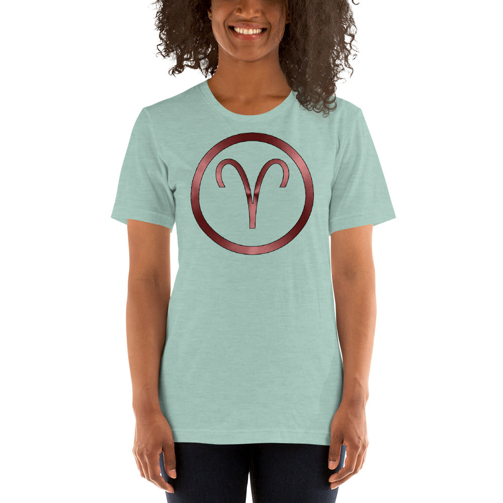 Metallic Zodiac Circle - Crimson Aries - Short-Sleeve Unisex T-Shirt
