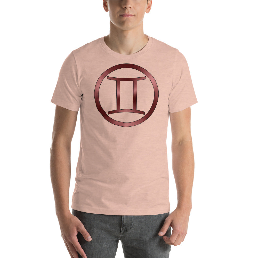 Metallic Zodiac Circle - Crimson Gemini - Short-Sleeve Unisex T-Shirt