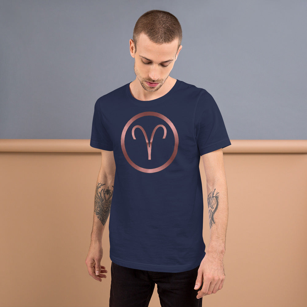 Metallic Zodiac Circle - Crimson Aries - Short-Sleeve Unisex T-Shirt