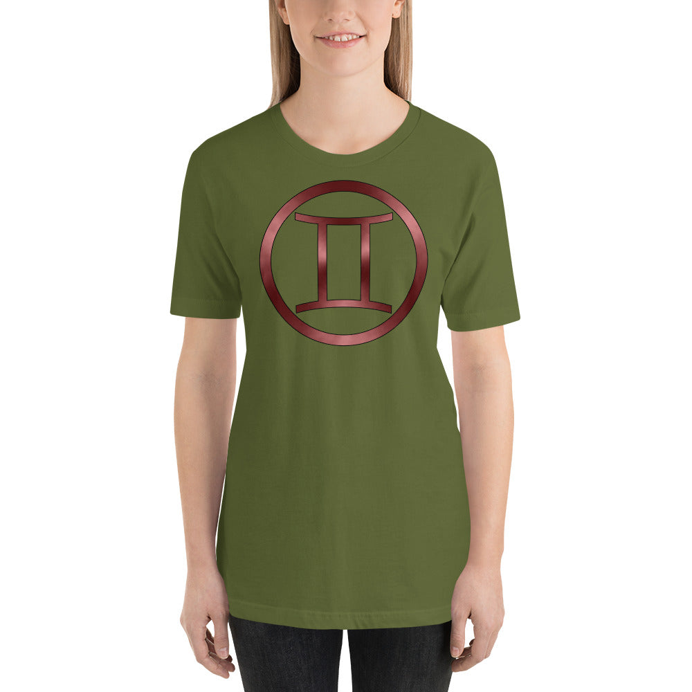 Metallic Zodiac Circle - Crimson Gemini - Short-Sleeve Unisex T-Shirt