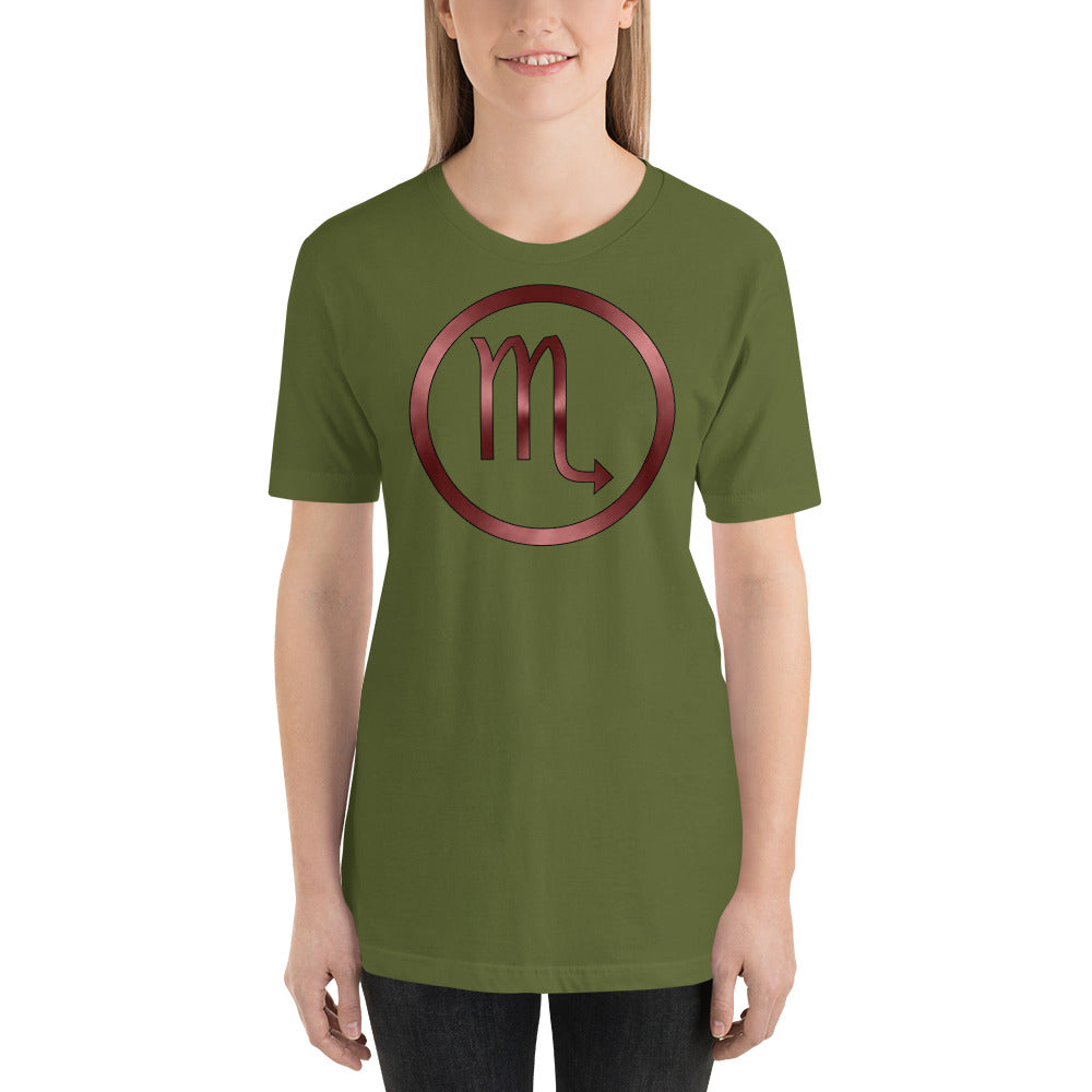 Metallic Zodiac Circle - Crimson Scorpio - Short-sleeve unisex t-shirt