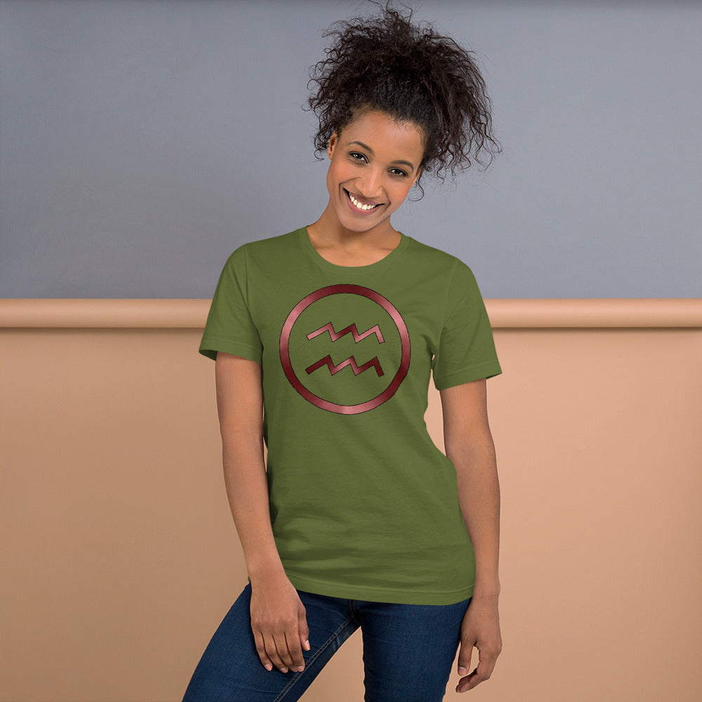 Metallic Zodiac Circle - Crimson Aquarius - Short-sleeve unisex t-shirt