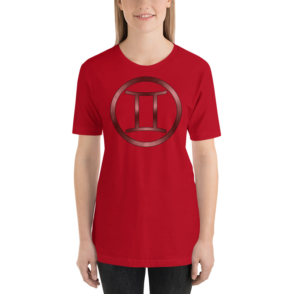 Metallic Zodiac Circle - Crimson Gemini - Short-Sleeve Unisex T-Shirt