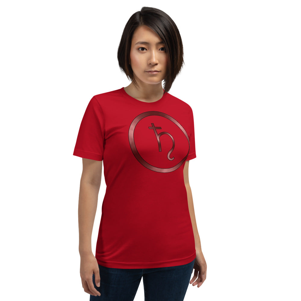 Metallic Zodiac Circle - Crimson Saturn - Short-sleeve unisex t-shirt