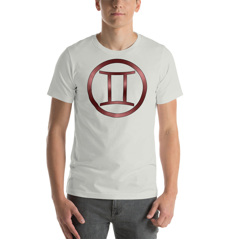 Metallic Zodiac Circle - Crimson Gemini - Short-Sleeve Unisex T-Shirt