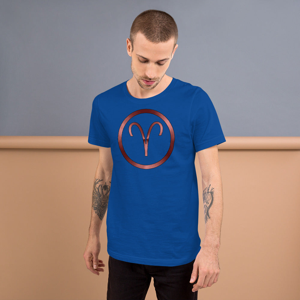 Metallic Zodiac Circle - Crimson Aries - Short-Sleeve Unisex T-Shirt