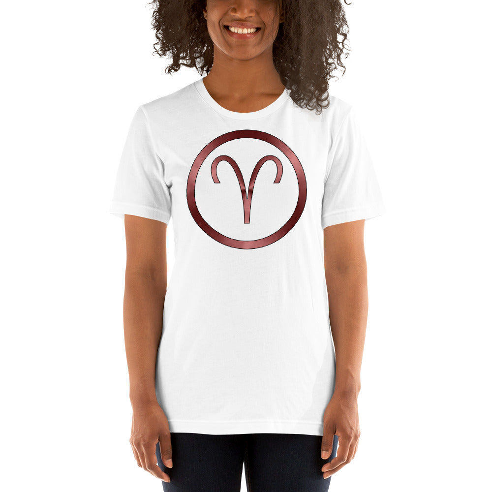 Metallic Zodiac Circle - Crimson Aries - Short-Sleeve Unisex T-Shirt