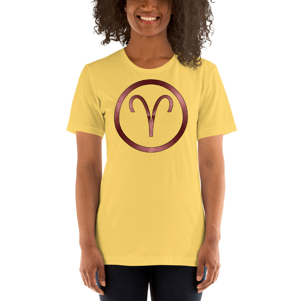 Metallic Zodiac Circle - Crimson Aries - Short-Sleeve Unisex T-Shirt