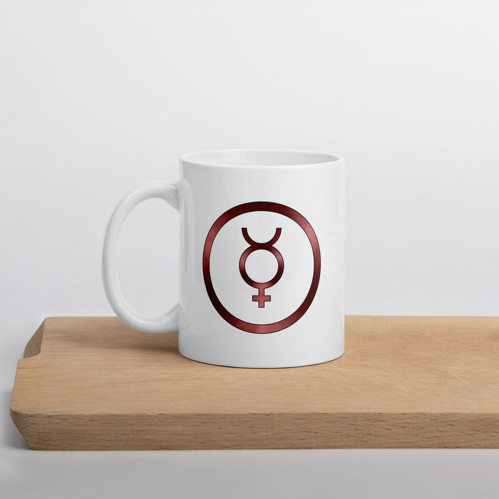 Metallic Zodiac Circle - Crimson Mercury - White glossy mug