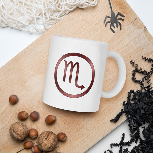 Metallic Zodiac Circle - Crimson Scorpio - White glossy mug