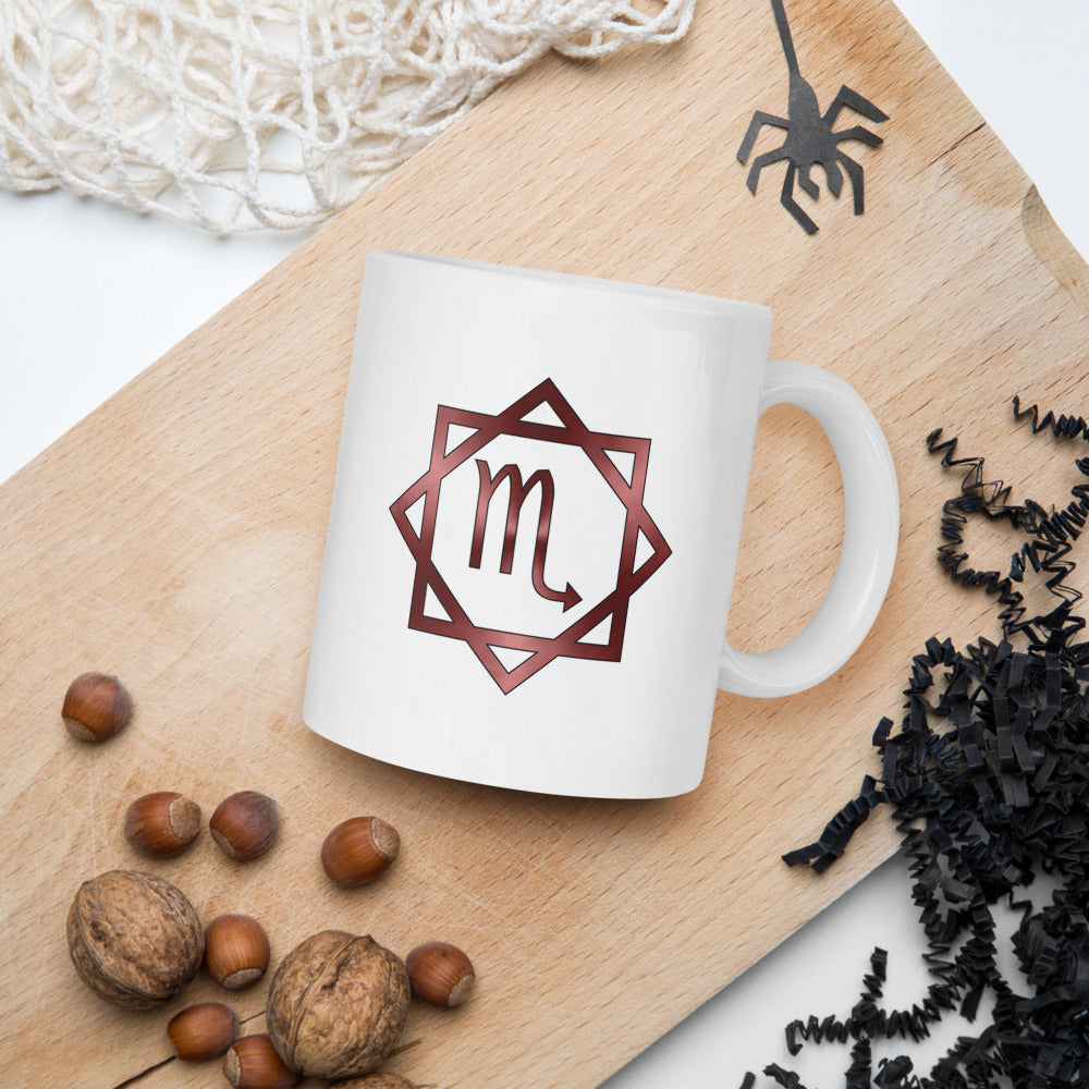 Metallic Zodiac Double-Box - Crimson Scorpio - White glossy mug