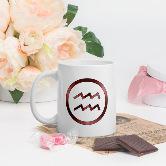 Metallic Zodiac Circle - Crimson Aquarius - White glossy mug