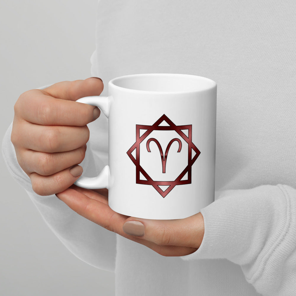 Metallic Zodiac Double-Box - Crimson Aries - White glossy mug