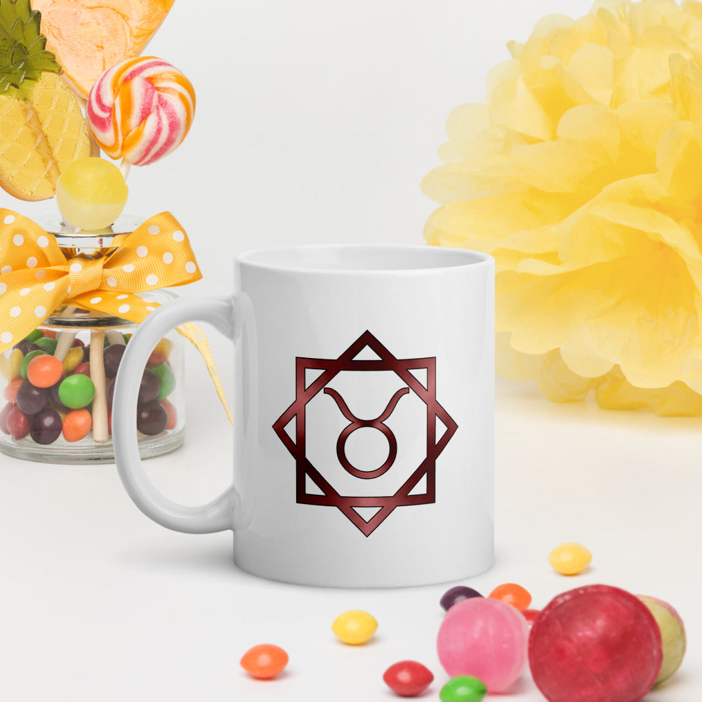 Metallic Zodiac Double-Box - Crimson Taurus - White glossy mug