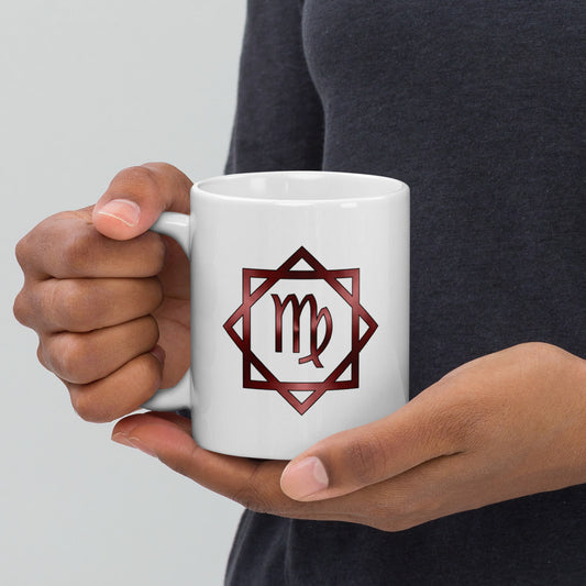 Metallic Zodiac Double-Box - Crimson Virgo - White glossy mug