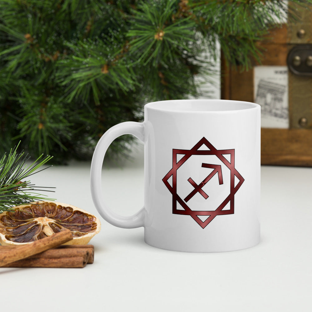 Metallic Zodiac Double-Box - Crimson Sagittarius - White glossy mug