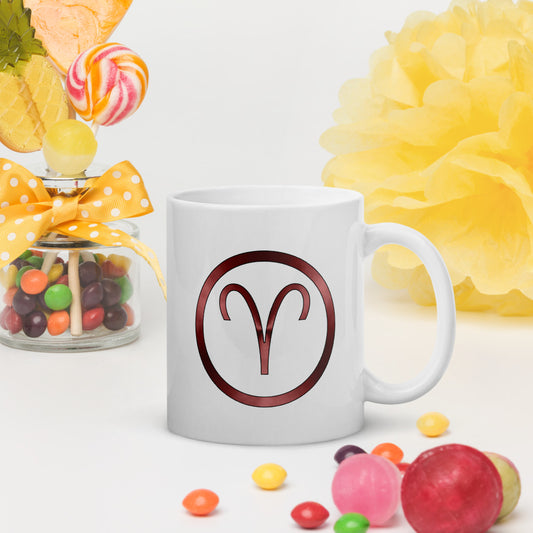 Metallic Zodiac Circle - Crimson Aries - White glossy mug