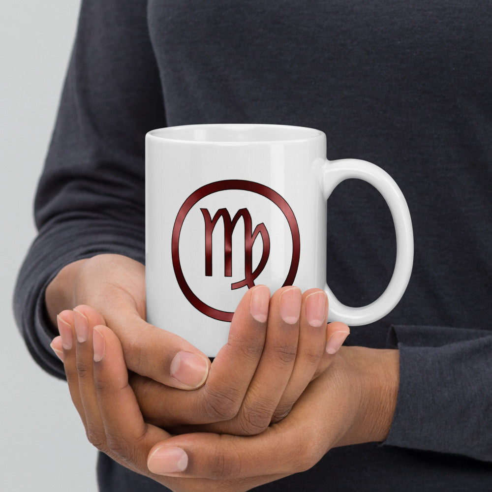 Metallic Zodiac Circle - Crimson Virgo - White glossy mug