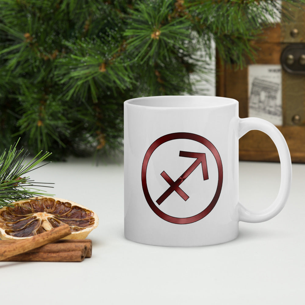 Metallic Zodiac Circle - Crimson Sagittarius - White glossy mug