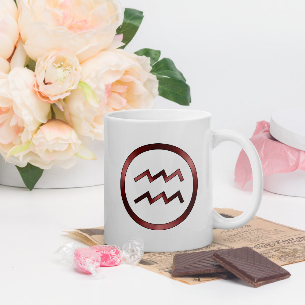 Metallic Zodiac Circle - Crimson Aquarius - White glossy mug
