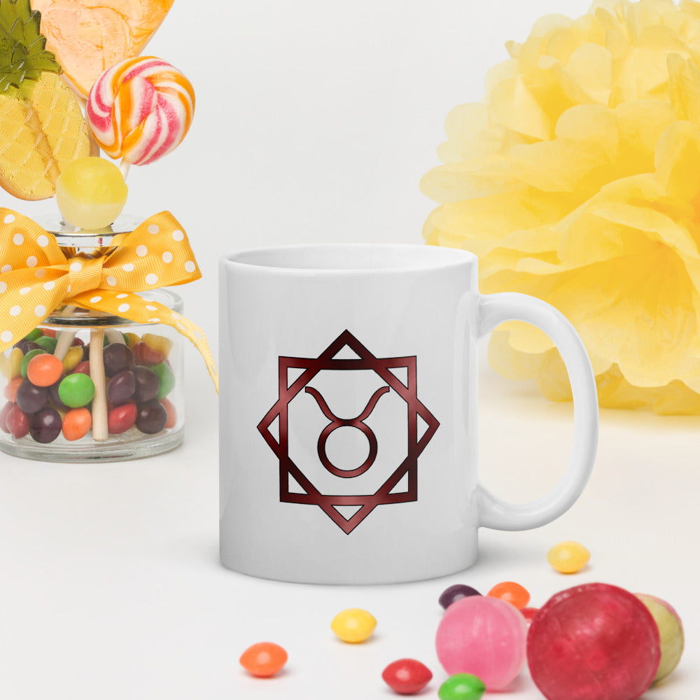 Metallic Zodiac Double-Box - Crimson Taurus - White glossy mug