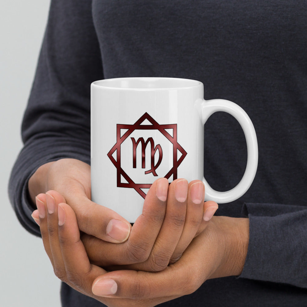 Metallic Zodiac Double-Box - Crimson Virgo - White glossy mug