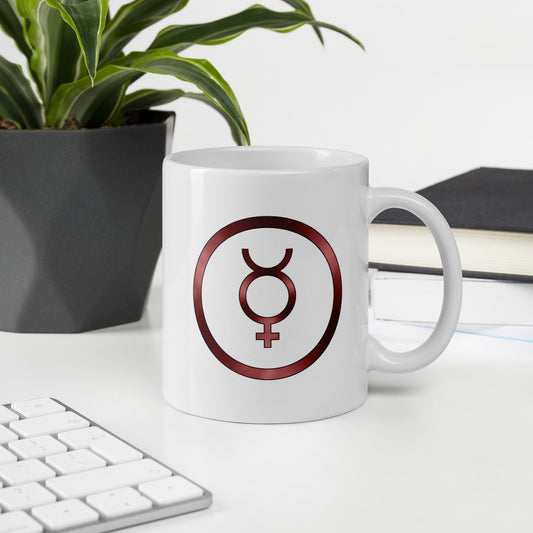 Metallic Zodiac Circle - Crimson Mercury - White glossy mug