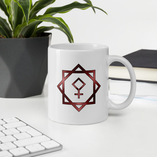 Metallic Zodiac Double-Box - Crimson Pallas - White glossy mug