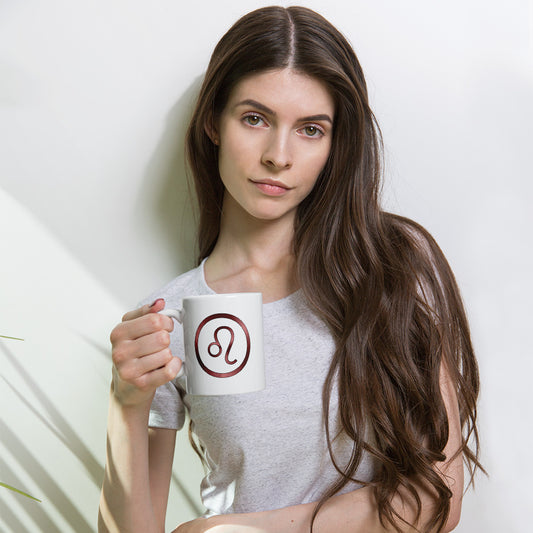 Metallic Zodiac Circle - Crimson Leo - White glossy mug