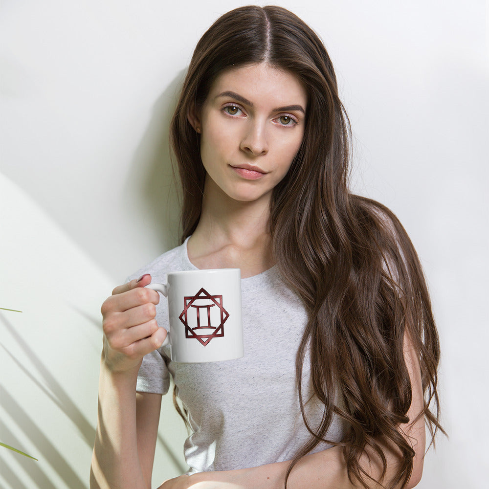 Metallic Zodiac Double-Box - Crimson Gemini - White glossy mug