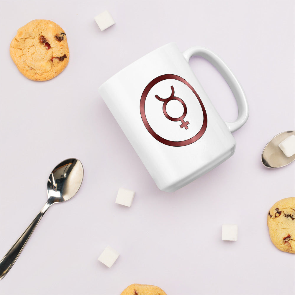 Metallic Zodiac Circle - Crimson Mercury - White glossy mug