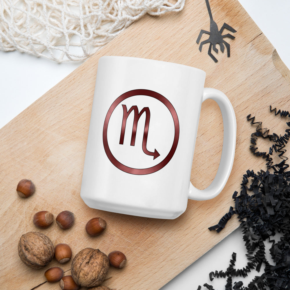 Metallic Zodiac Circle - Crimson Scorpio - White glossy mug