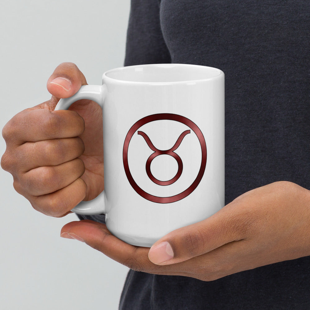 Metallic Zodiac Circle - Crimson Taurus - White glossy mug