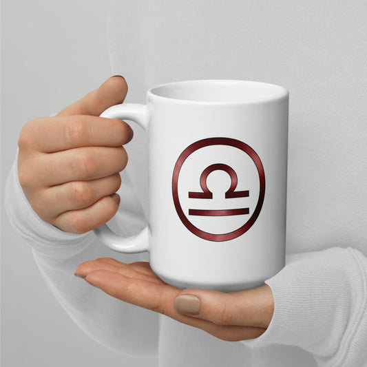 Metallic Zodiac Circle - Crimson Libra - White glossy mug