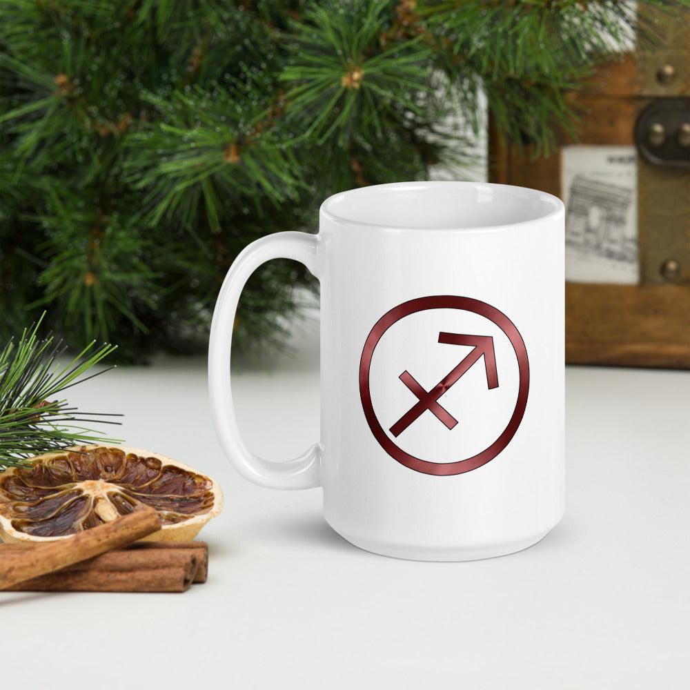 Metallic Zodiac Circle - Crimson Sagittarius - White glossy mug