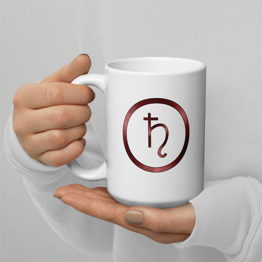 Metallic Zodiac Circle - Crimson Saturn - White glossy mug
