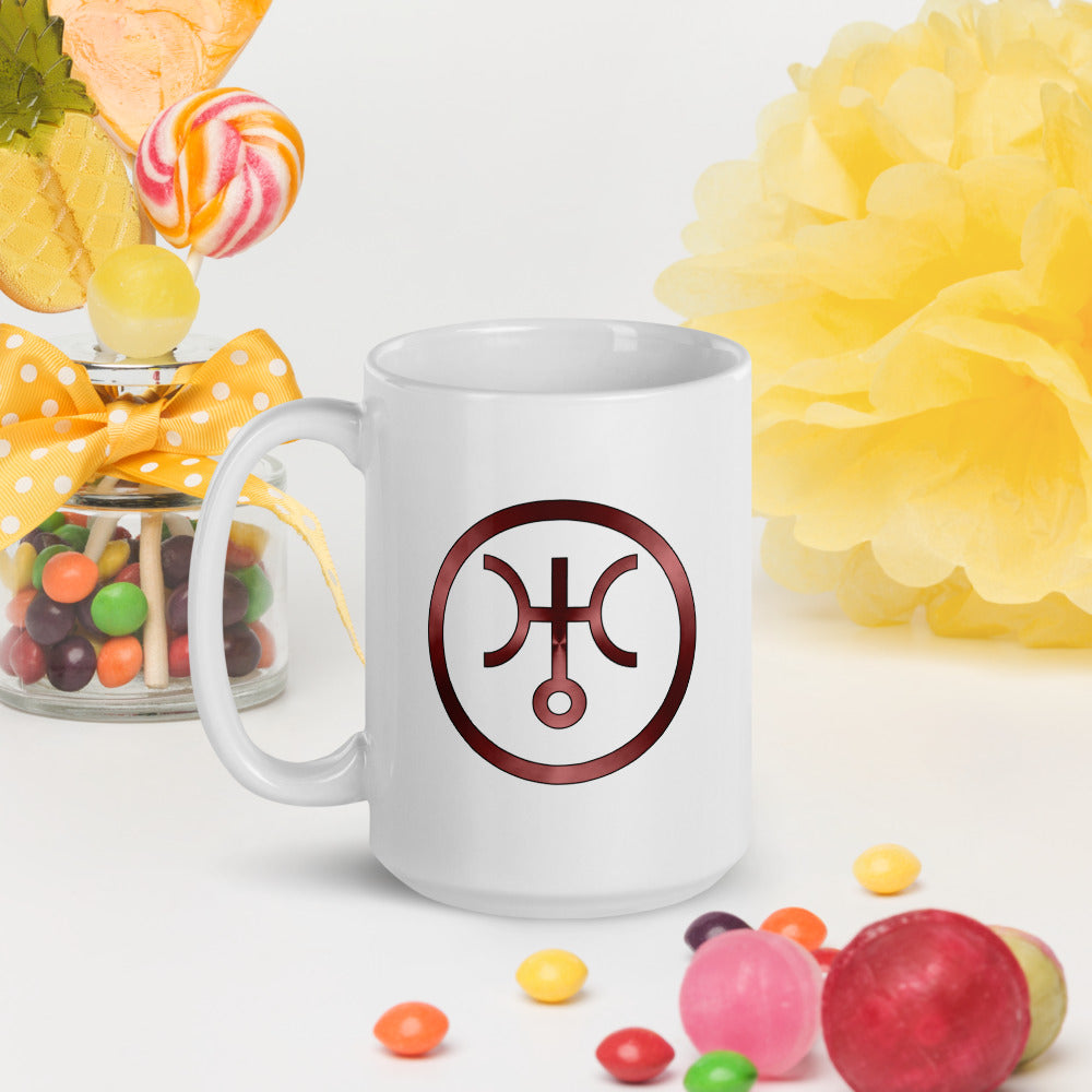 Metallic Zodiac Circle - Crimson Uranus - White glossy mug