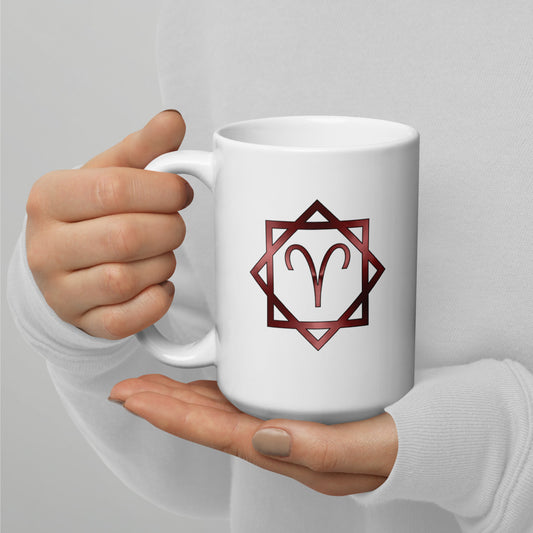 Metallic Zodiac Double-Box - Crimson Aries - White glossy mug